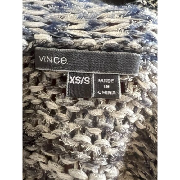 Vince Color Block Open Front Cardigan Sweater Cotton/Wool Blend Blue Gray XS/S - Picture 8 of 9